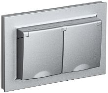 Розетка с заземлением IEK Brite РСбш12-3-44-БрА 1-м. 2 мод. крышка шторки IP44 алюминий картинка